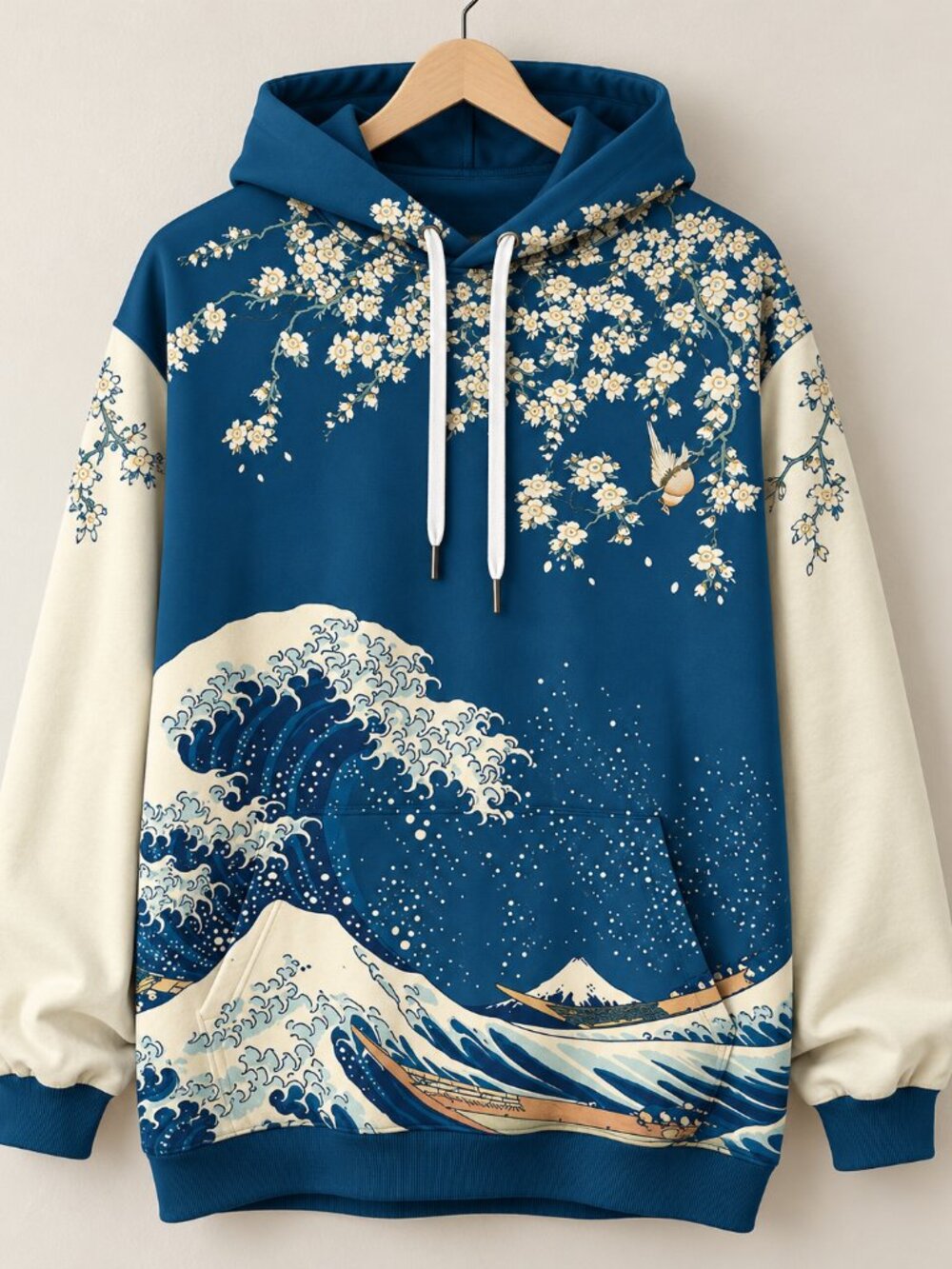 Chaos World Japanese Wave Floral 3D Print Hoodie Men’s 5XL Fits XXL NWOT